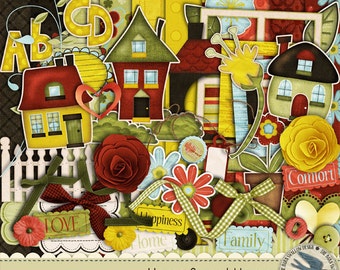 Digital Scrapbook Kit Instant Download - Home Sweet Home - 10 digital 12" x 12" papers and 45 elements for summer, everyday, or family pages