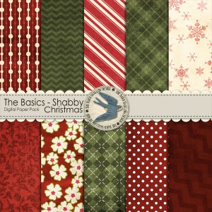 Digital Scrapbook Paper Pack Instant Download - The Basics: Shabby Textured Christmas -10 12&quot;x12&quot; Papers for Christmas Scrapbooks, Cards