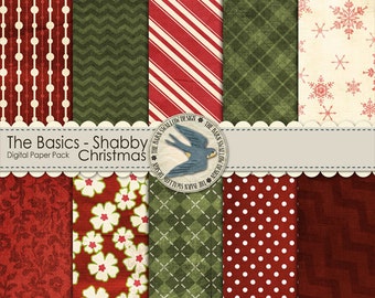 Digital Scrapbook Paper Pack Instant Download - The Basics: Shabby Textured Christmas -10 12"x12" Papers for Christmas Scrapbooks, Cards