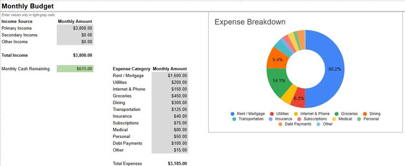 Simple Budget and Bill Tracker | Monthly Budget Spreadsheet | Google ...