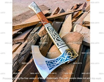 Handmade Viking Axe, Valhalla Bearded Hatchet, High Carbon Steel, Wood Handle (Sheath Included)