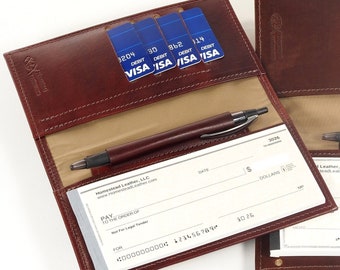 Leather PERSONAL Size SIDE TEAR Checkbook, with Optional Pen and Card Slots