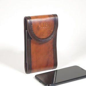 Hand Dyed Leather Phone Belt Case: Custom Sized, Magnetic Closure