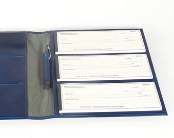 Leather Checkbook Organizer for BUSINESS Size SIDE TEAR checks - 4, 6 or 8-Book