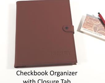 Leather Checkbook Organizer with CLOSURE TAB - 4, 6 or 8-Book for PERSONAL Size Checks