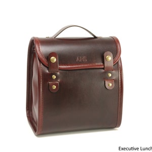 Executive Leather Lunch Bag with Waterproof Lining and Optional Insulation Mahogany