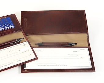 Leather BUSINESS Size SIDE TEAR Checkbook, with Optional Pen and Card Slots
