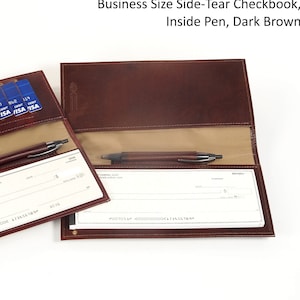 Chéquier SIDE TEAR en cuir, format professionnel, avec emplacements pour stylo et carte en option