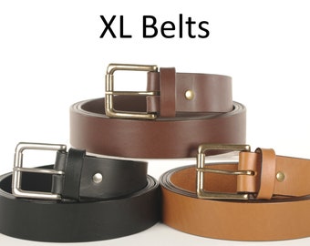 EXTRA LONG Bridle Leather Belt with Solid Brass HEEL Bar Buckle