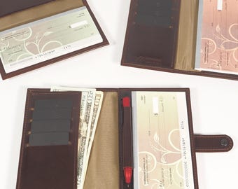 Leather PERSONAL Checkbook Cover with Optional Cash and Card Slots