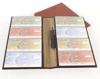 Leather Checkbook Organizer - 4, 6 or 8-Book for PERSONAL Size Checks