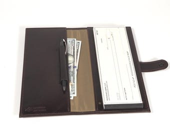 Leather BUSINESS Size SIDE TEAR Checkbook: Optional Personalized Monogram, Pen and Card Slots