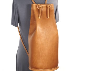 Leather Sack Pack with Draw String Security Strap Closure