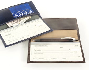 Leather PERSONAL Size Checkbook - with Optional Pen & Card Slots