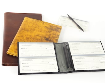 Leather Checkbook Organizer: 4-Book, 6-Book or 8-Book, for STANDARD sized checks