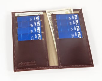 Leather Long Bifold Wallet with 2 Cash Pockets and 8 Card Slots