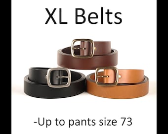 EXTRA LONG Bridle Leather Belt with Solid Brass CENTER Bar Buckle