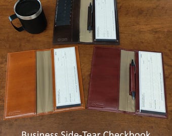 Hand Dyed Leather BUSINESS SIDE TEAR Checkbook: Personalized Monogram Option (Clearance)