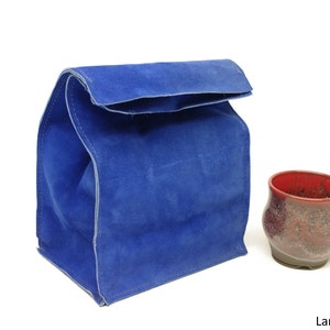 Leather Suede Lunch Bag Royal Blue