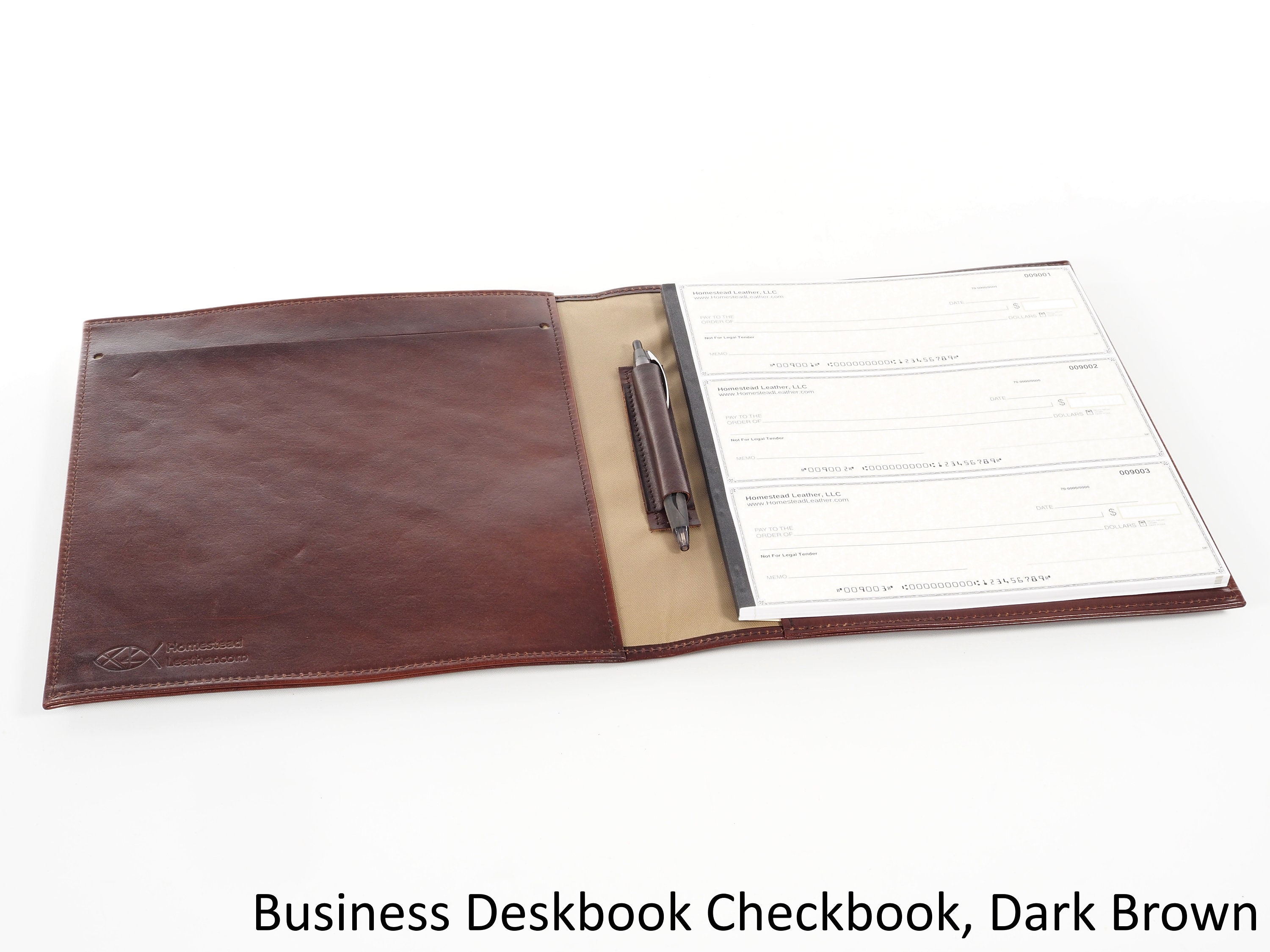 Leather BUSINESS Size DESKBOOK Checkbook Cover For 3toaPage Checks