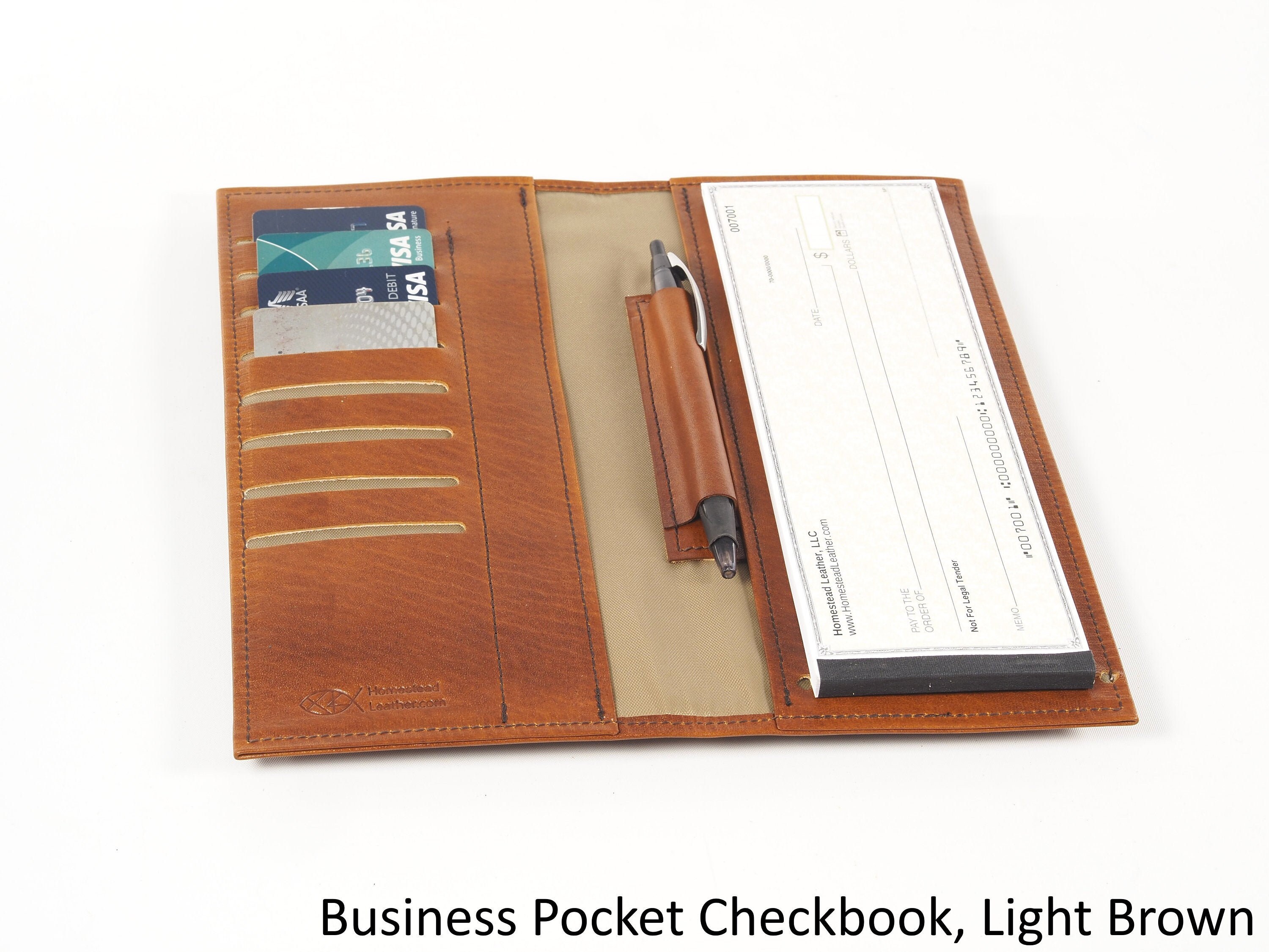 Leather Business Sized Pocket (Side Tear) Checkbook, with Optional Card