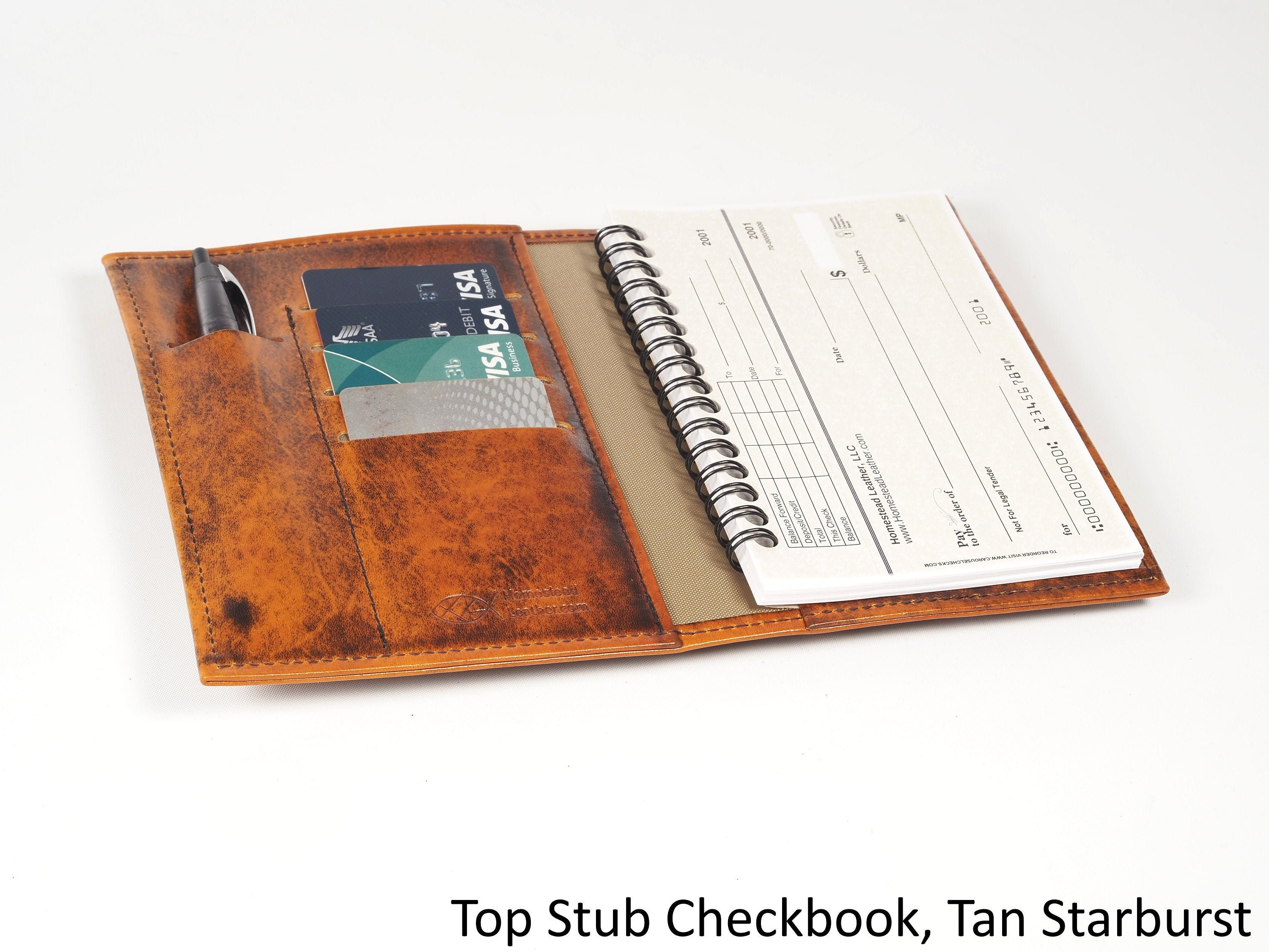 Side Tear Top Stub Personal Check Registers Receipts with Card Slots Plastic Insert Flap for Men & Women Leather Checkbook Cover for 2 Checks Duplicate Checks 