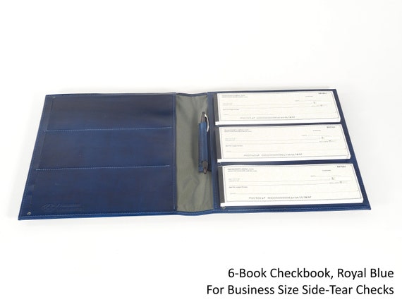 Leather Checkbook Organizer: 6-Book or 8-Book, for BUSINESS Size SIDE TEAR checks