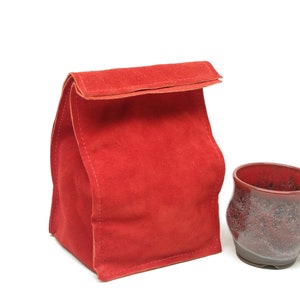 Leather Suede Lunch Bag Red