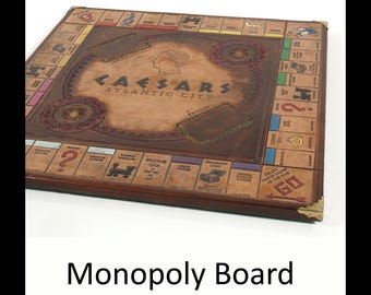 Hand Tooled Leather Monopoly Board - Caesars Atlantic City - Vintage 90s