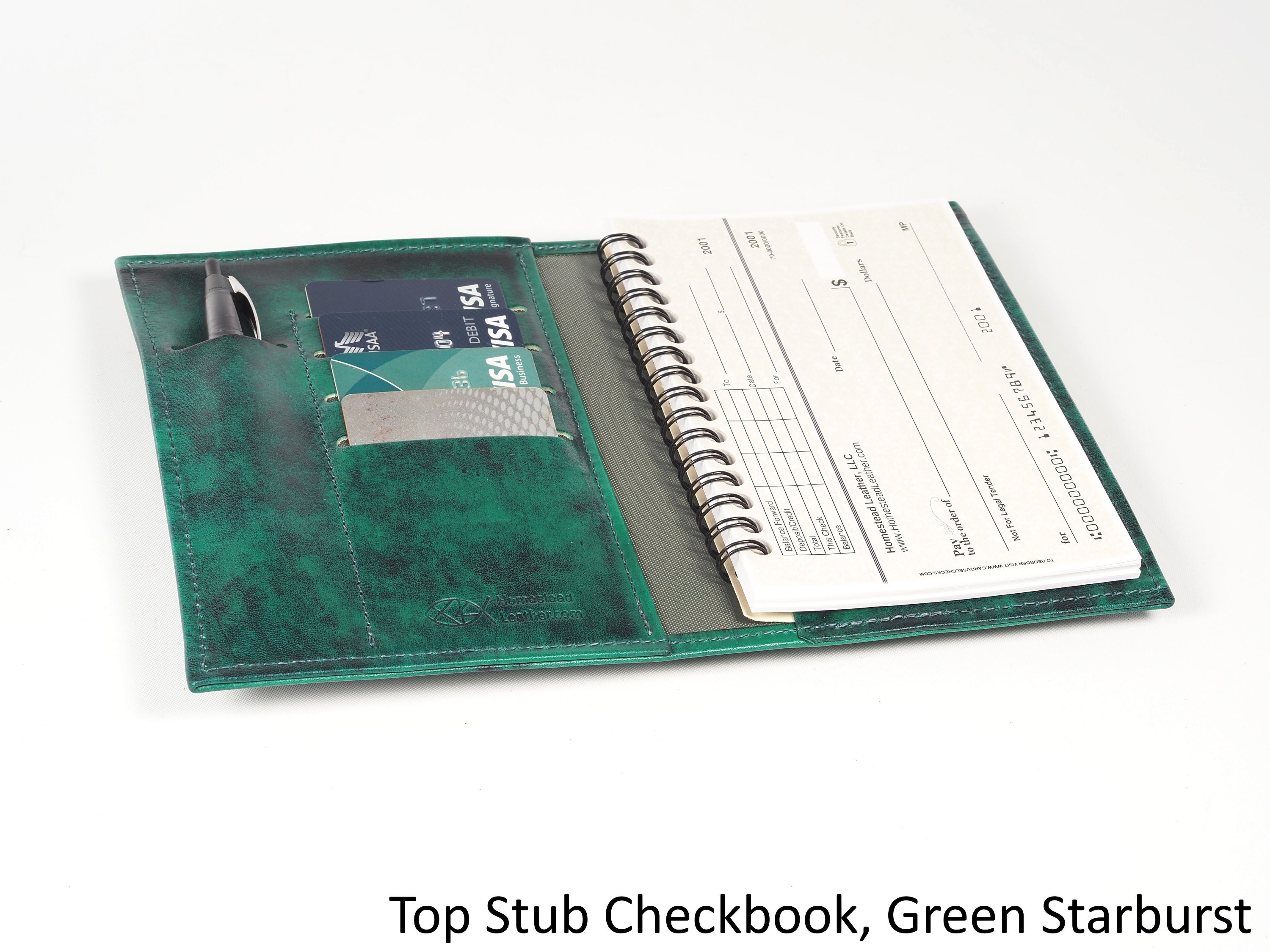 Leather TOP STUB Checkbook / Card Wallet, with Pen Slot
