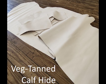 SCRAPS and SIDES of Natural Veg-Tanned Kip (Calfskin) Leather Hides
