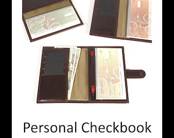 Leather PERSONAL Checkbook Cover with Optional Cash and Card Slots