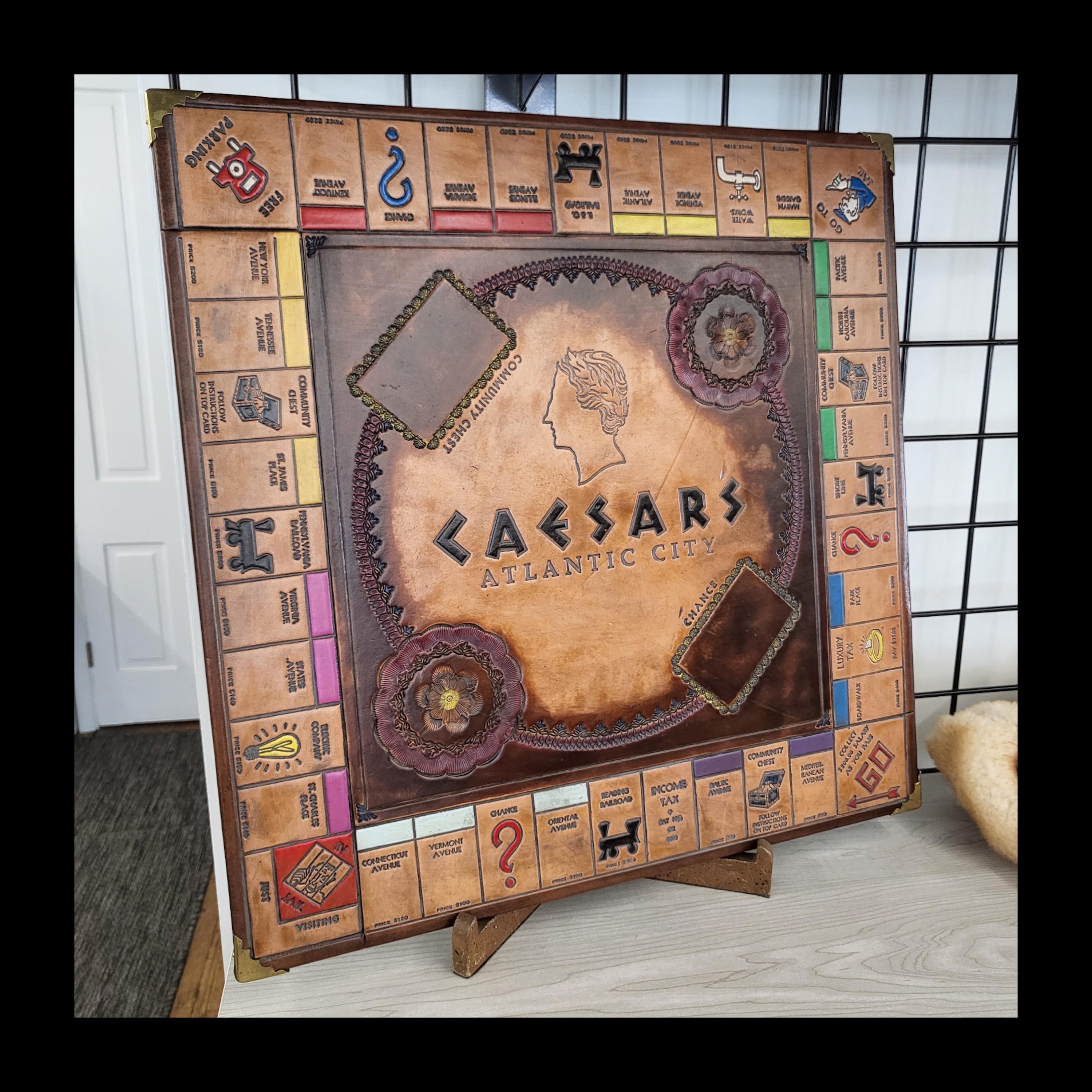 Hand Tooled Leather Monopoly Board - Caesars Atlantic City
