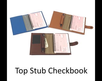 Leather TOP STUB Checkbook - with Optional Pen and Card Slots