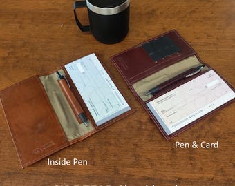 Hand Dyed Leather PERSONAL Size SIDE TEAR Checkbook: Personalized Monogram Option (Clearance)