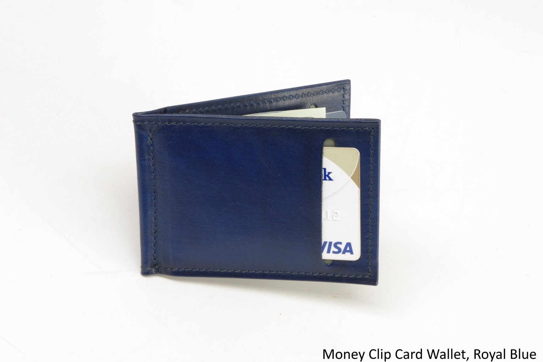 Money Clip Wallet & Card Holder - 8 Cards - Royal Blue - Granulated Leather