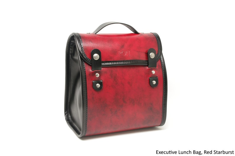 Executive Leather Lunch Bag with Waterproof Lining and Optional Insulation Red Starburst