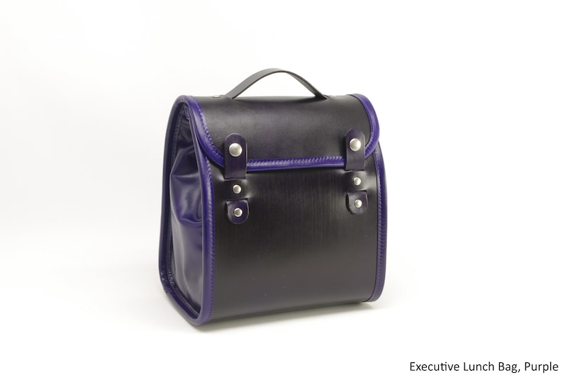 Executive Leather Lunch Bag with Waterproof Lining and Optional Insulation Purple