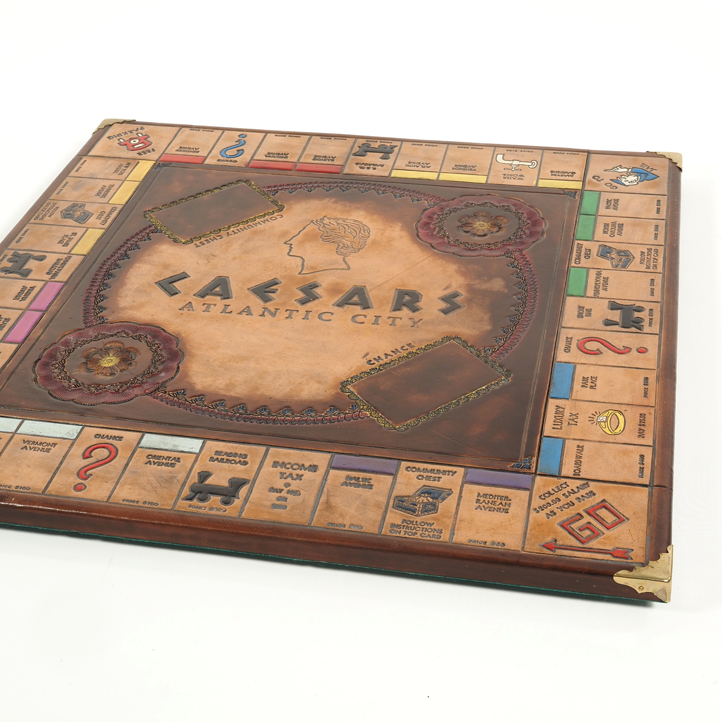 Leather Monopoly Board Hand Dyed, Tooled & Painted Caesars