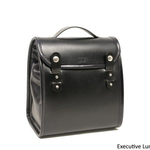 Executive Leather Lunch Bag with Waterproof Lining and Optional Insulation Black