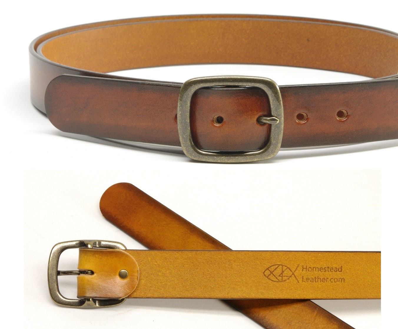 EXTRA LONG Bridle Leather Belt with Solid Brass Center Bar Buckle 1 1