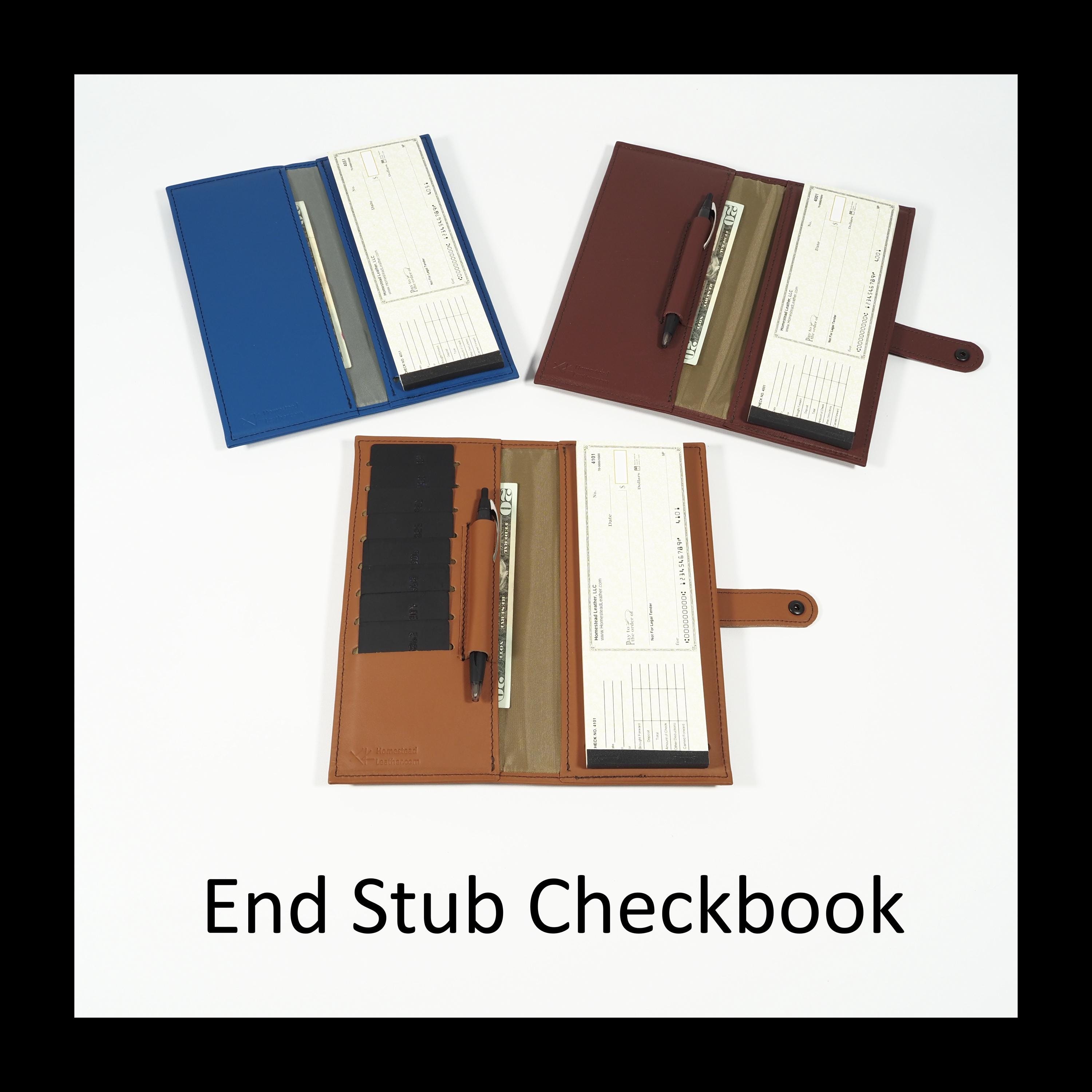 Leather Personal Size End Stub Checkbook - with Optional Pen and Card…