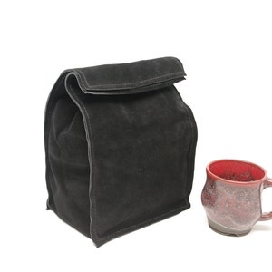 Leather Suede Lunch Bag Black