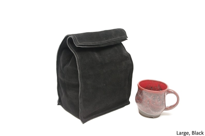 Leather Suede Lunch Bag Black