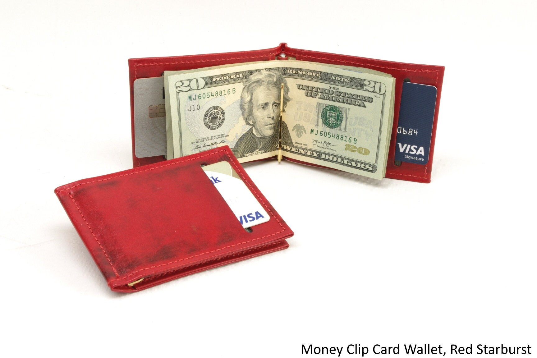 2-Pack Red Steel Metal Money Clip Wallet - Slim Credit Card Holder, Men's Gift