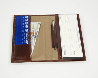 Leather SIDE TEAR Checkbook, with Optional Pen and Card Slots - For Regular or Business Sized Checks