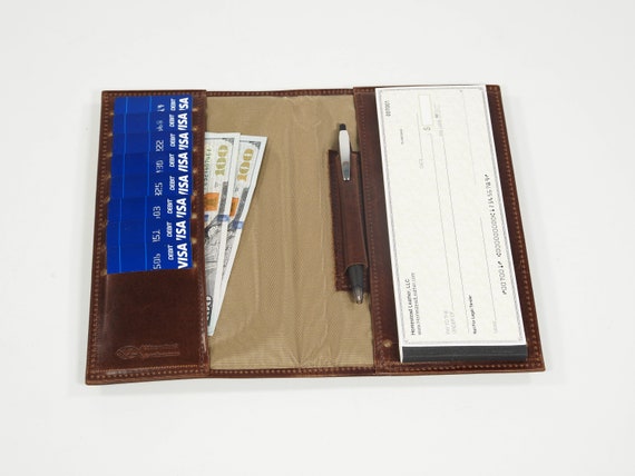 Leather SIDE TEAR Checkbook, with Optional Pen and Card Slots - For Regular or Business Sized Checks