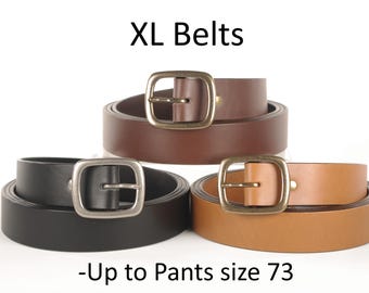EXTRA LONG Bridle Leather Belt with Solid Brass CENTER Bar Buckle