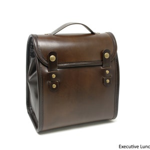 Executive Leather Lunch Bag with Waterproof Lining and Optional Insulation Chocolate