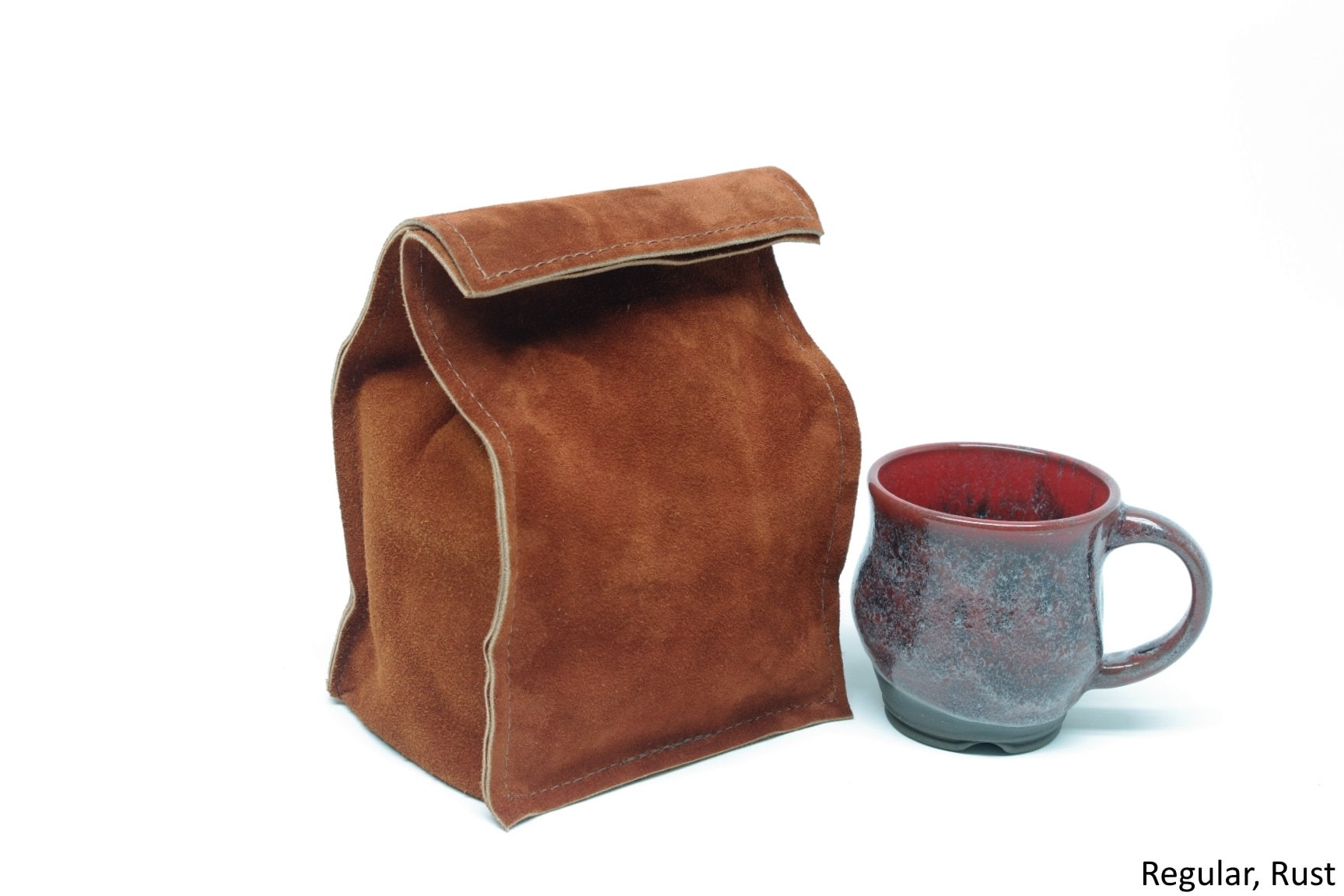 Leather Suede Lunch Bag Large Size